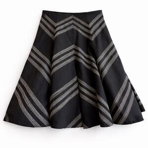 Black White Chevron Stripe A Line Midi Skirt Structured Flare Classic Size M